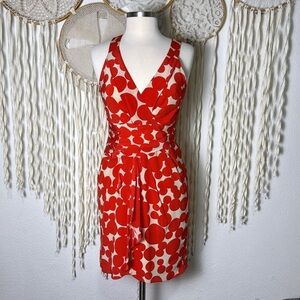 Anthropologie | Yoana Baraschi Silk Coral and Cream V-neck Dress Size Small